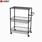 black 3-tier kitchen trolley with basket