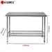 tables en acier inoxydable avec étagères