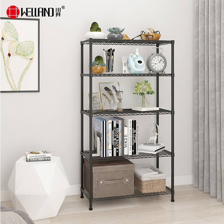 black metal wire shelving