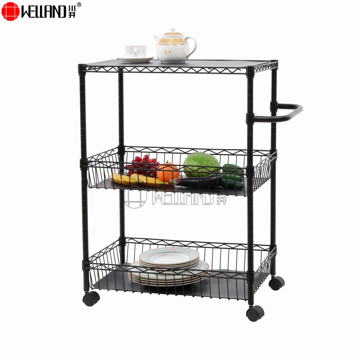 3-tier kitchen trolley with basket