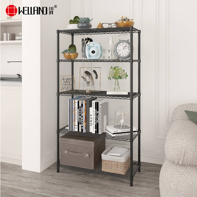 black metal wire shelving