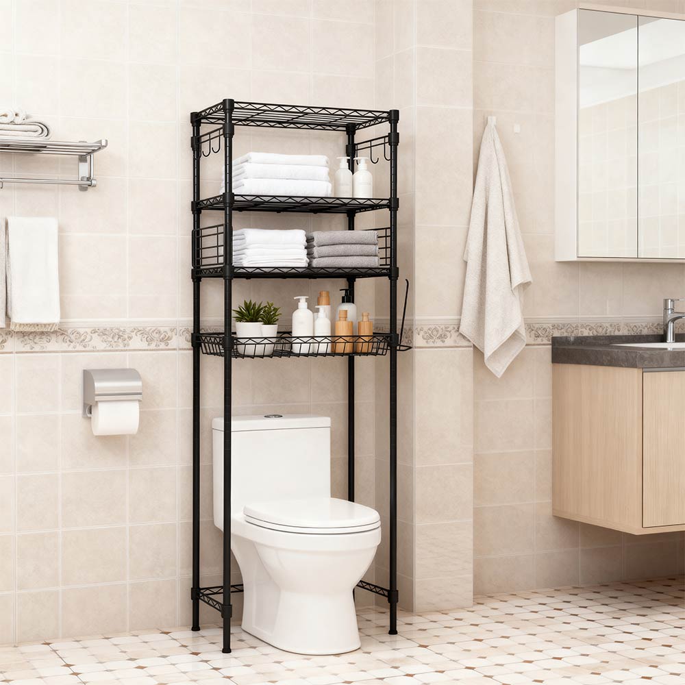 Au-dessus du support de rangement des toilettes