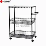 black 3-tier kitchen trolley with basket