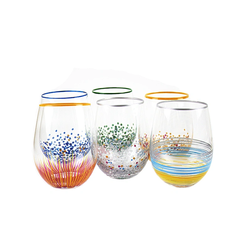Green Colored Lines Hand-painted Color Points Red Glass Wine