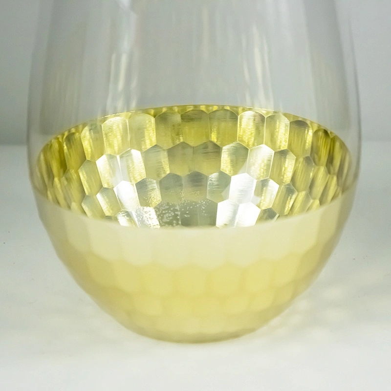 2019 Amazon Hot Sales Honeycomb Electroplating Gold Stemless Wine Glass