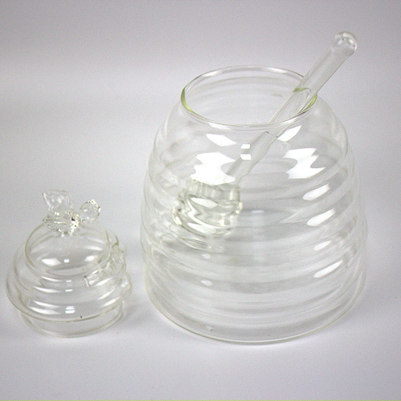 Cute Design Honey Crystal Clear Bee Shape Glass Storage Jar