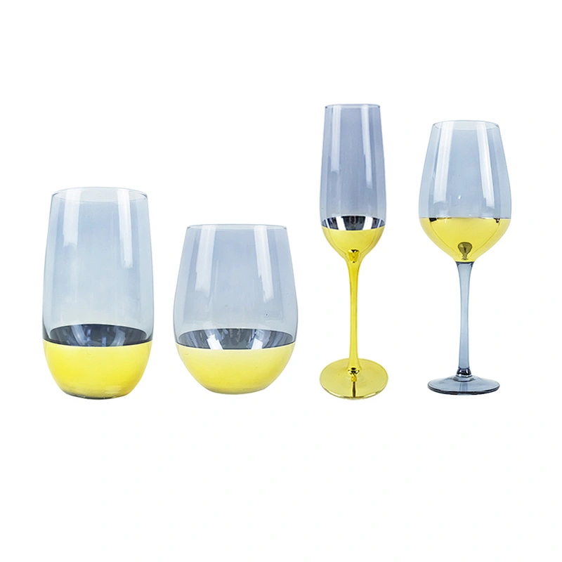 2019 Factory Direct Sale Golden Gold Bar Bule Colored Crystal Wine Glassware