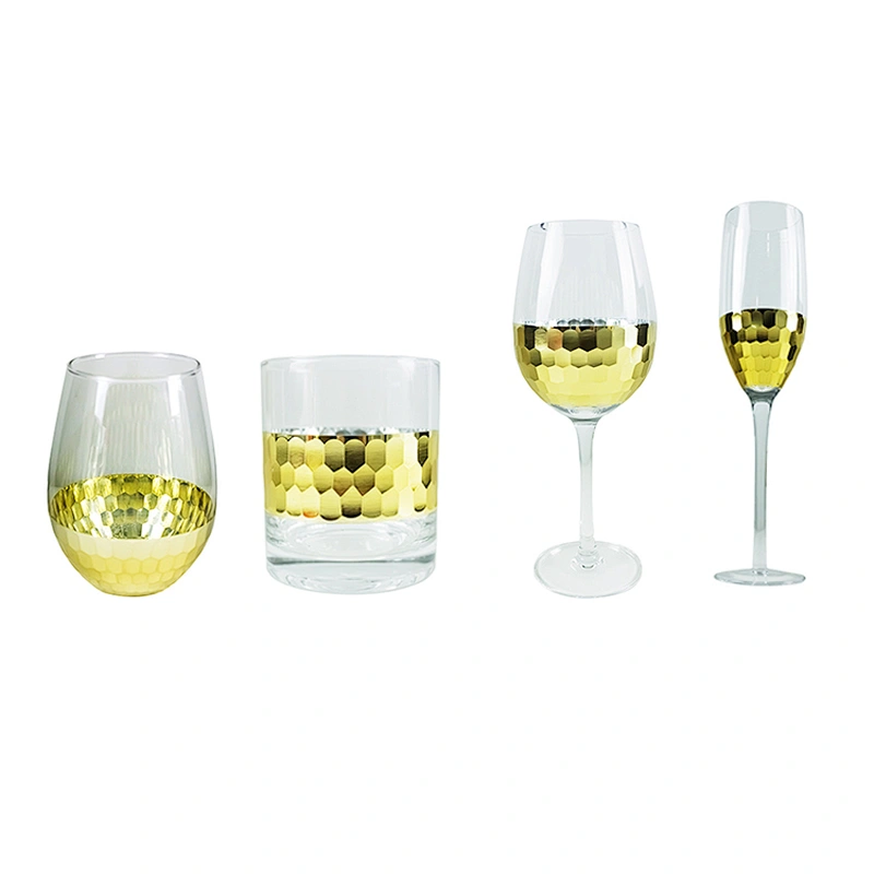 Novel Design Golden Honeycomb Whisky Shot Drink Glass Wine Set