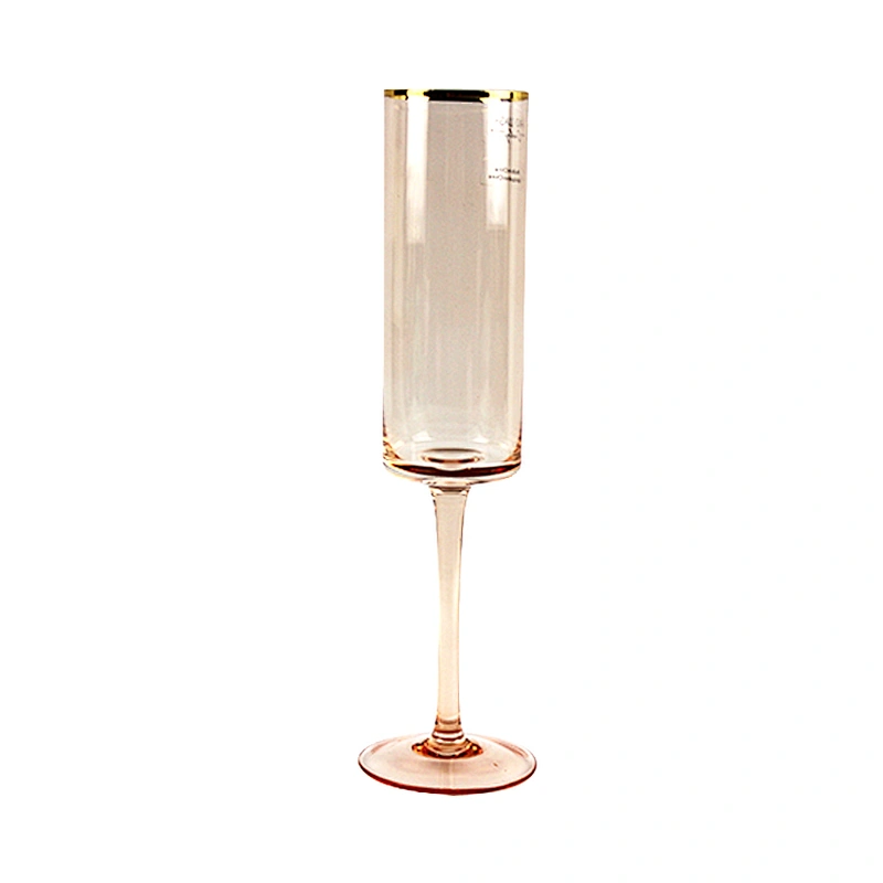 INCHOI High Quality Lead-free Pink Golden Edge Champagne Flutes Glass