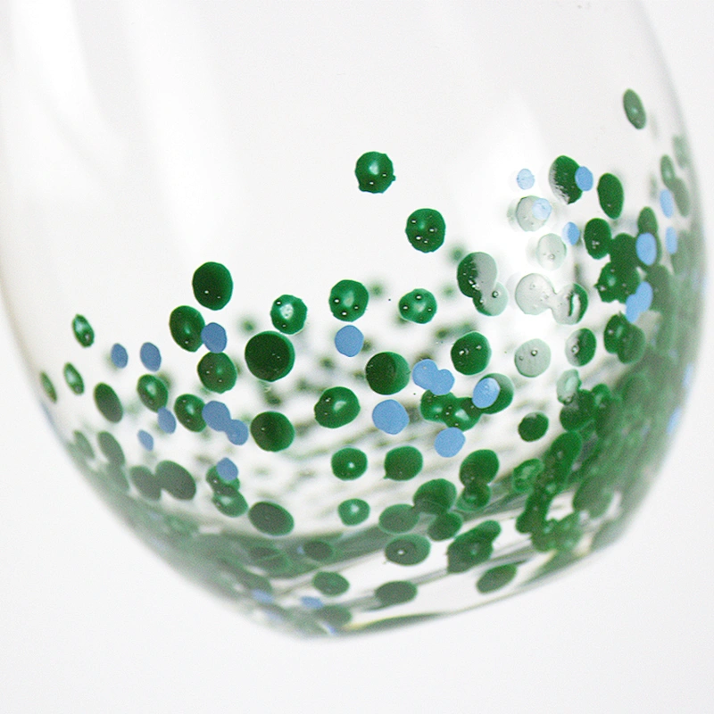 Green Colored Lines Hand-painted Color Points Red Glass Wine