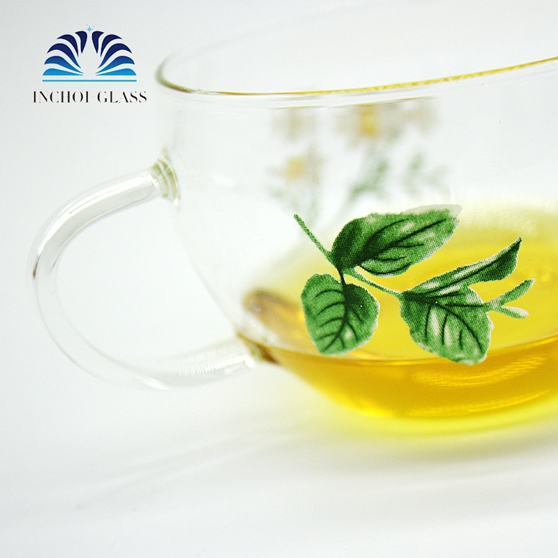 Creative Flowers And Leaf Design Tea Coffee Glass Cup With The Handle