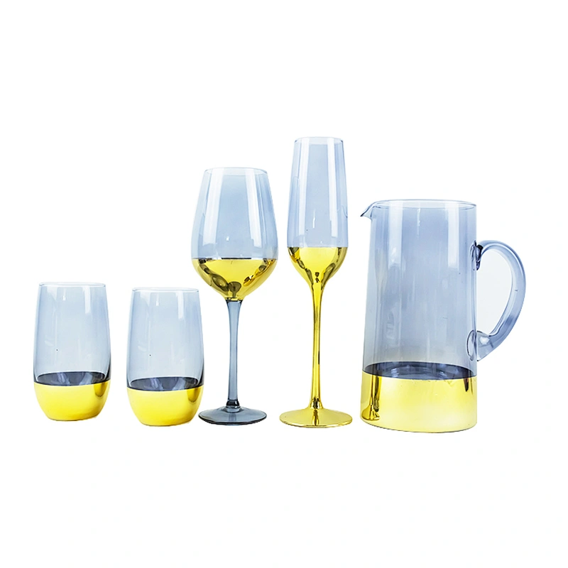 Golden Background Bule  Glass Bottle  Red Wine Glass Decanter