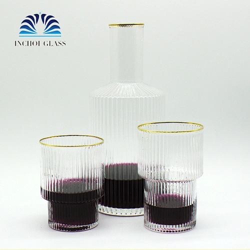 Golden Pattern Vertical Stripes Phnom Penh Glass Bottle Red Wine Decanter Set