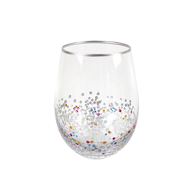 Silver Gray Edge Colored Lines Hand-painted Color Points Red Glass Wine