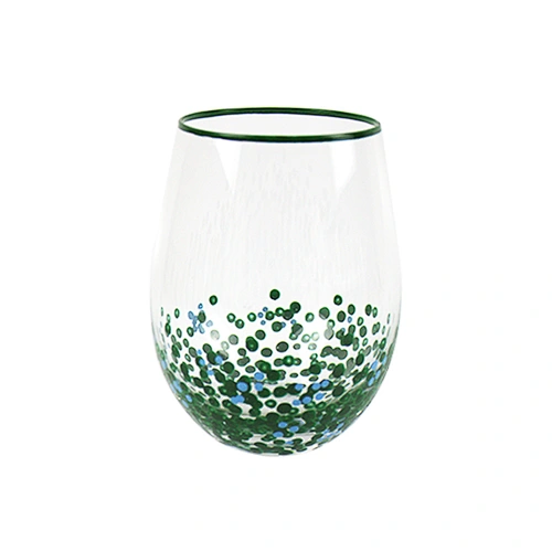 Green Colored Lines Hand-painted Color Points Red Glass Wine