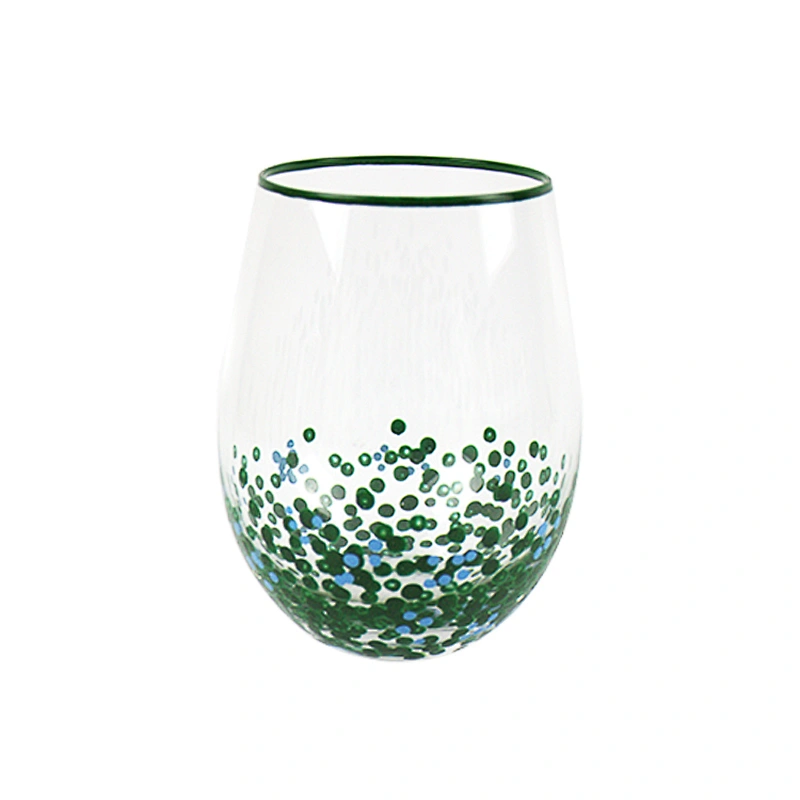 Green Colored Lines Hand-painted Color Points Red Glass Wine