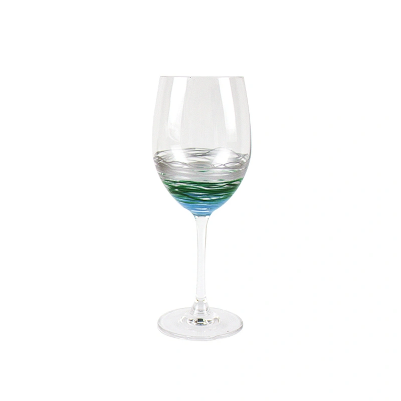 Green Art Design Hand-painted Decorative Pattern Red Wine Glass Goblet