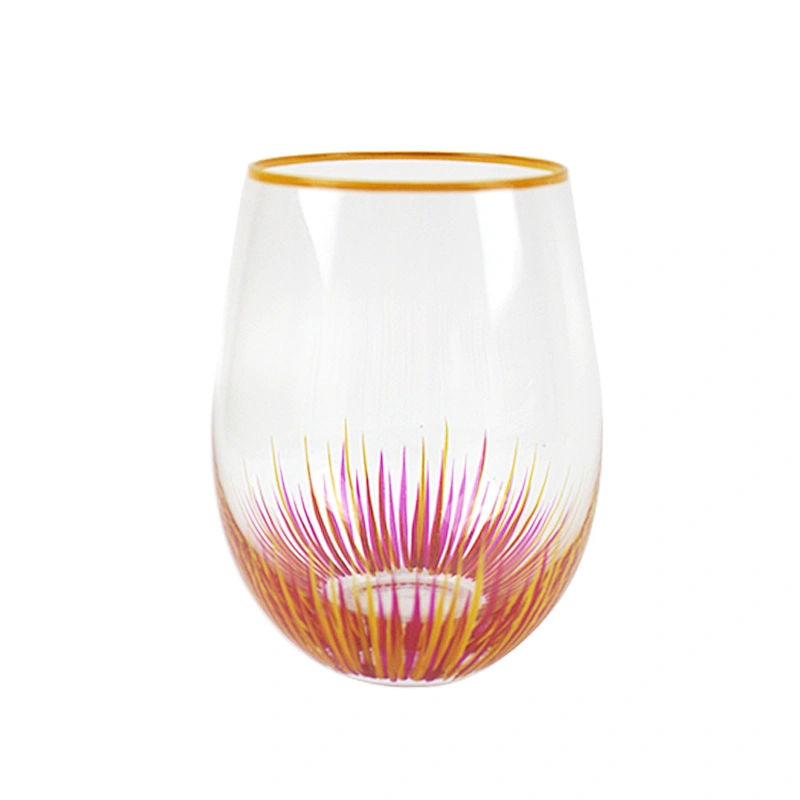 Wholesale Custom-made Red Color Vertical Bar Hand-painted Color Points Red Glass Wine