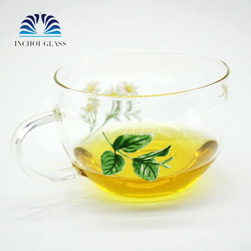 Creative Flowers And Leaf Design Tea Coffee Glass Cup With The Handle