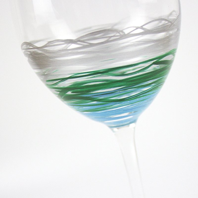Green Art Design Hand-painted Decorative Pattern Red Wine Glass Goblet