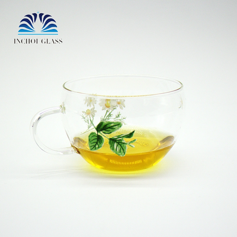 Creative Flowers And Leaf Design Tea Coffee Glass Cup With The Handle