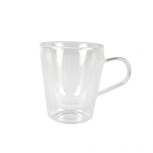 Double Deck Clear Crystal Glass With Handle Coffee Mug Tea Cup