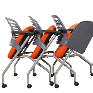 Foldable Metal Frame Training Chairs With Writing Pad, Stacking Chair