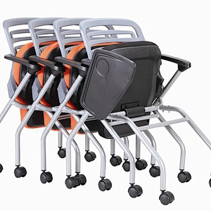 Foldable Metal Frame Training Chairs With Writing Pad, Stacking Chair