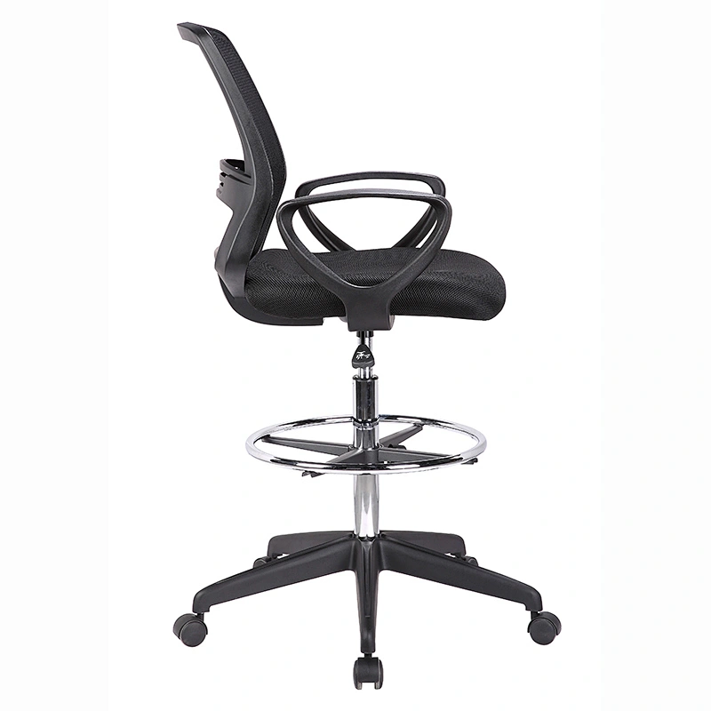 modern design fixed armrest lumbar support mesh drafting office chair with footrest