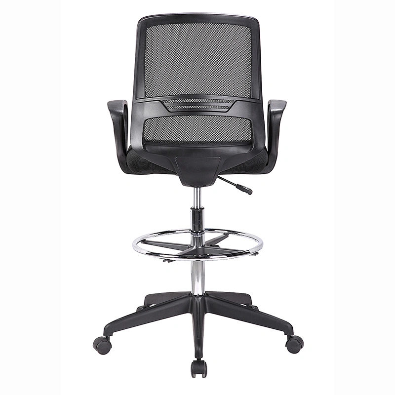 modern design fixed armrest lumbar support mesh drafting office chair with footrest