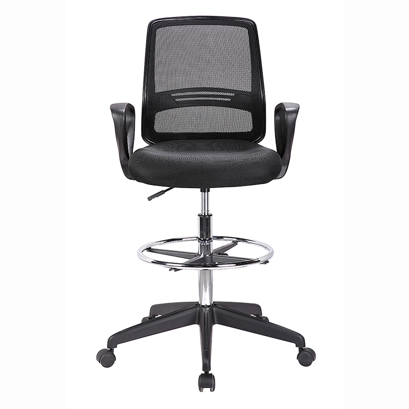 modern design fixed armrest lumbar support mesh drafting office chair with footrest