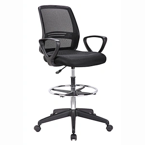 modern design fixed armrest lumbar support mesh drafting office chair with footrest