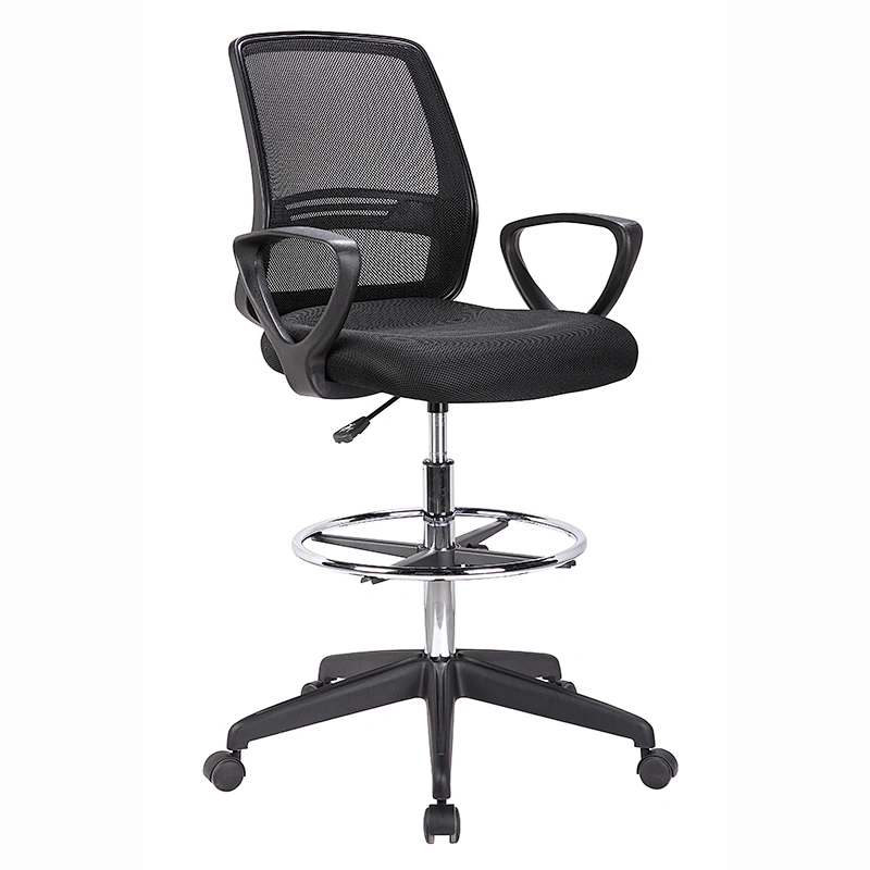 modern design fixed armrest lumbar support mesh drafting office chair with footrest