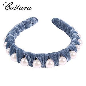 Fashion Design Women's Hair Accessories Solid Color Velvet Inset Monolayer Pearl Hairband For Girls Women