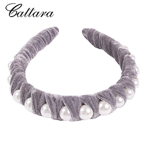 Fashion Design Women's Hair Accessories Solid Color Velvet Inset Monolayer Pearl Hairband For Girls Women