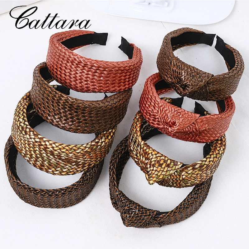Wide Side Simple Ethnic Raffia Woven Headband