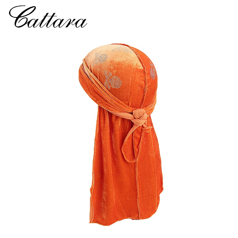 New Skull Head Hot Diamond Gold Velvet Pirate Hat Long Tail Toe Cap Hat Turban Hat Durag