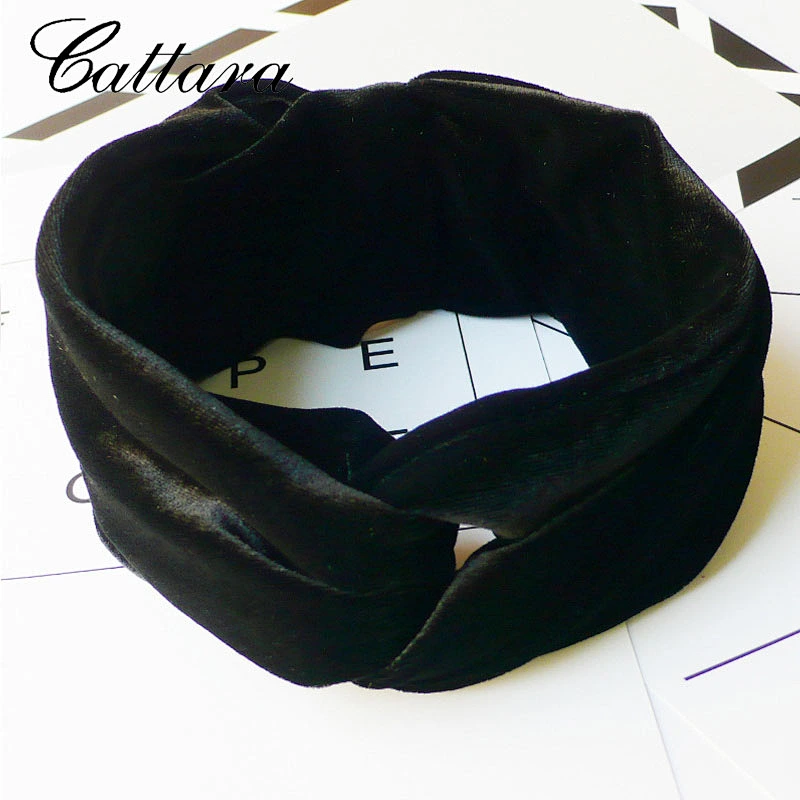 Women's Headband Retro Wide-Brimmed Gold Velvet Cross Headband All-Match Solid Color Headband