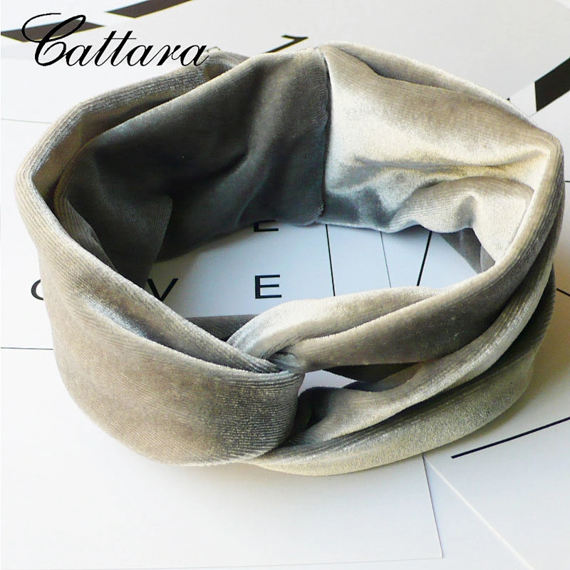 Women's Headband Retro Wide-Brimmed Gold Velvet Cross Headband All-Match Solid Color Headband