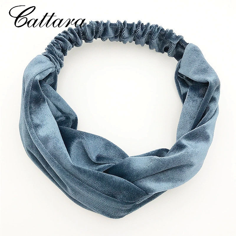 Gold Velvet Cross-Knotted Headband With Elastic And Wide Edges Solid Color Hair Accessories Elastic Headband