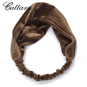Gold Velvet Cross-Knotted Headband With Elastic And Wide Edges Solid Color Hair Accessories Elastic Headband