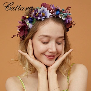 Fashion Elegant and Natural Handmade Flower Hair Wreath Headband Floral Garland Crown Headpiece With Ribbon