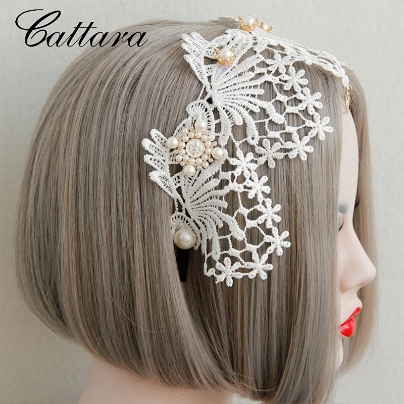 Small Crown Pearl Lace Wide Brim Ladies Hair Hoop