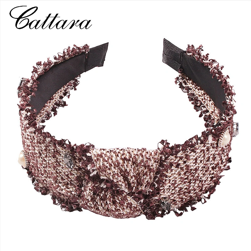 European And American Style Wild Stitching Fabric Wide-Brimmed Headband Knotted Denim Multicolor