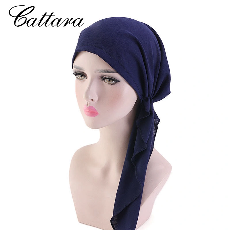 Foreign Trade Explosion Models Pleated Cotton Turban Hat Chemotherapy Hat Ladies Long Tail Hat
