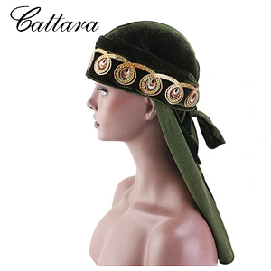 New Sequined Wave Flower Hot Rhinestone Velvet Pirate Hat Long Tail Turban Hat