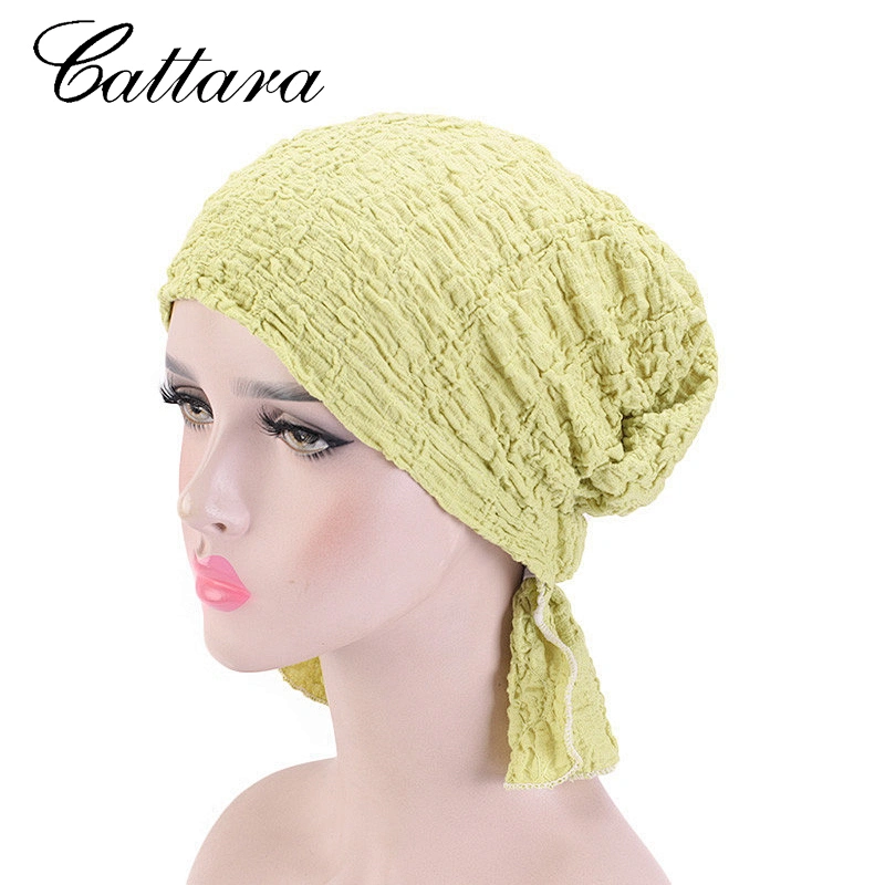 Cotton Turban Cap  Solid Color Bubble Cotton Stretch Wrap Turban Chemo Hat For Women