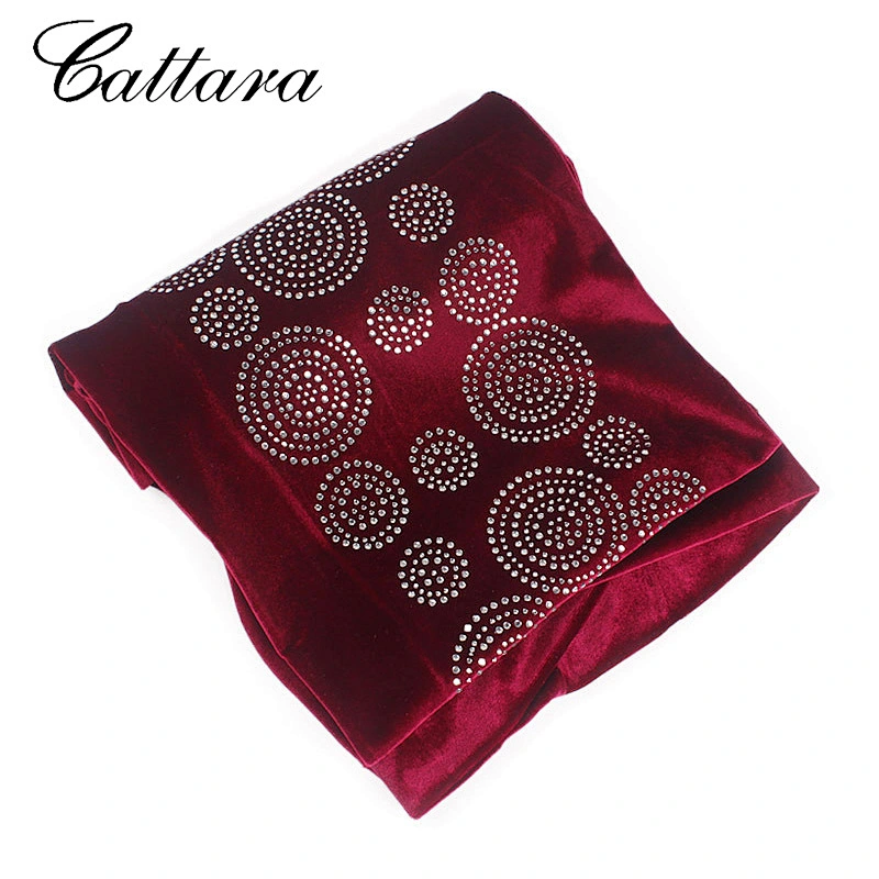 New Style Velvet Circle Hot Rhinestone Velvet Turban Hat African Long Tail Wrap Head Hat Muslim Scarf Hat