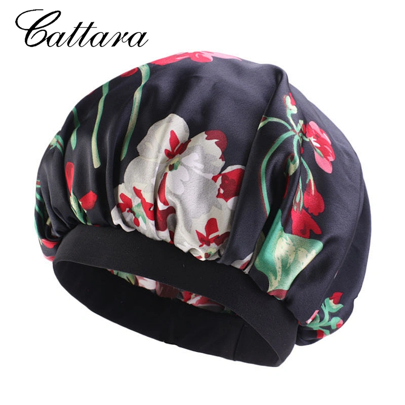 Imitation Silk Printed Night Cap Elastic Wide-Brimmed Round Cap Chemotherapy Cap Perm Cap Hair Loss Cap
