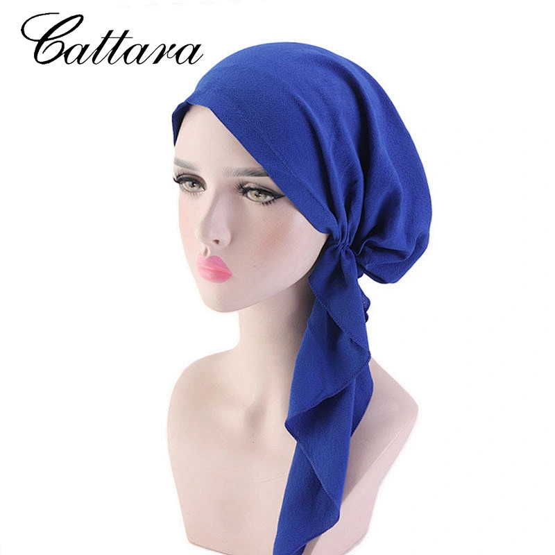 Foreign Trade Explosion Models Pleated Cotton Turban Hat Chemotherapy Hat Ladies Long Tail Hat
